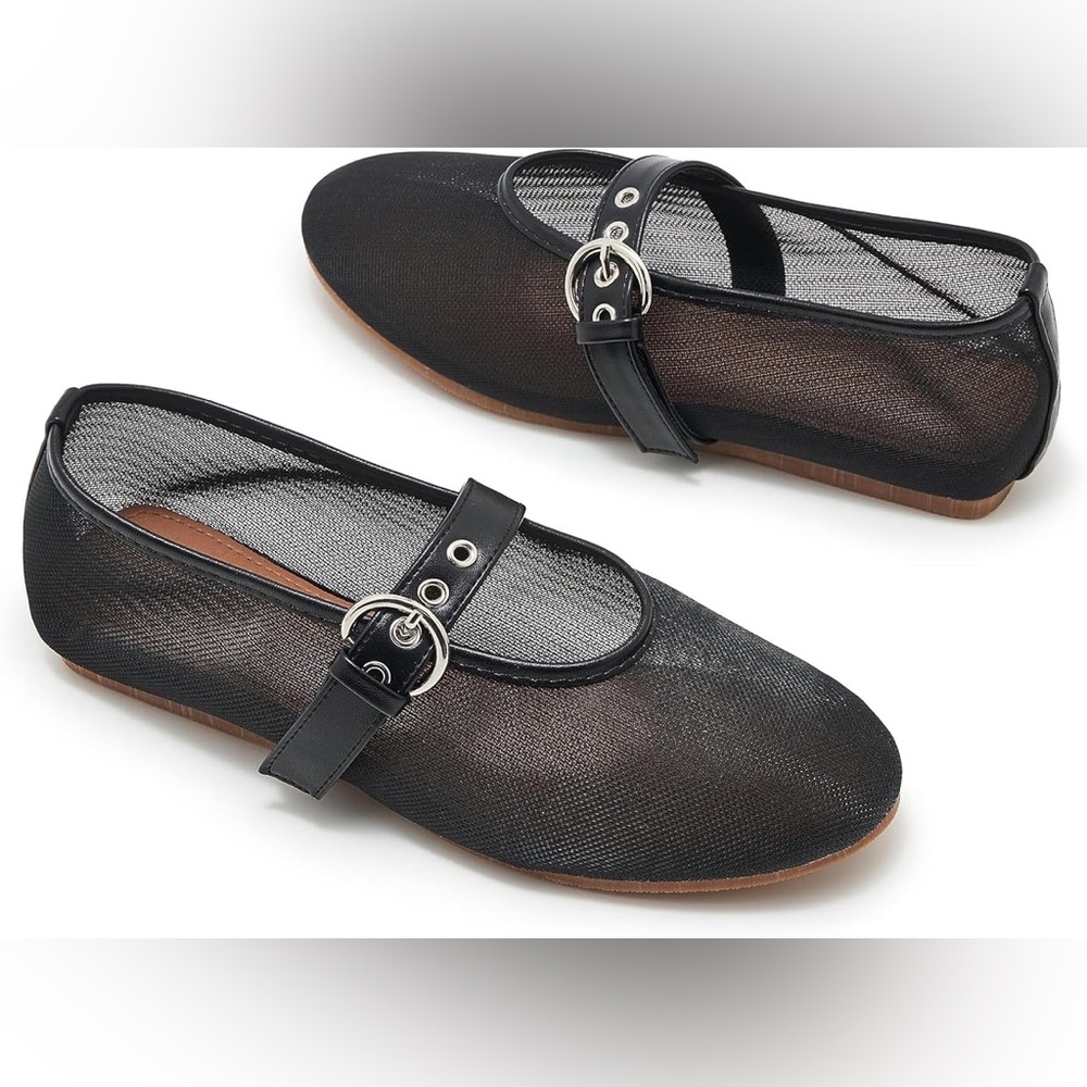 Women Flat Black Mesh Ballet Slip On Mary Jane Casual Ballerina Shoes Sz 7/8/8.5